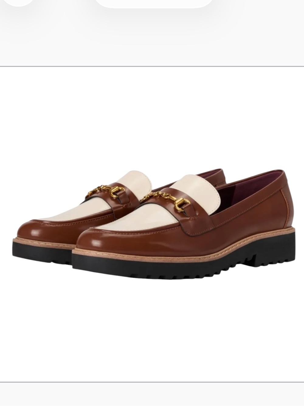 Franco Sarto Women’s 2-Tone Brown and Cream loafer gold horsebit hardware size 7